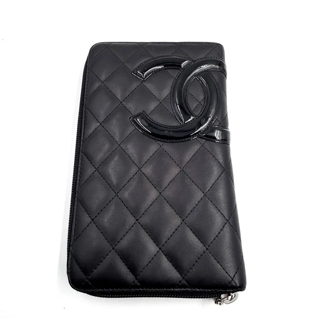 10.23 011 Chanel CC Black Quilted Leather Logo Cambon Line Long Wallet