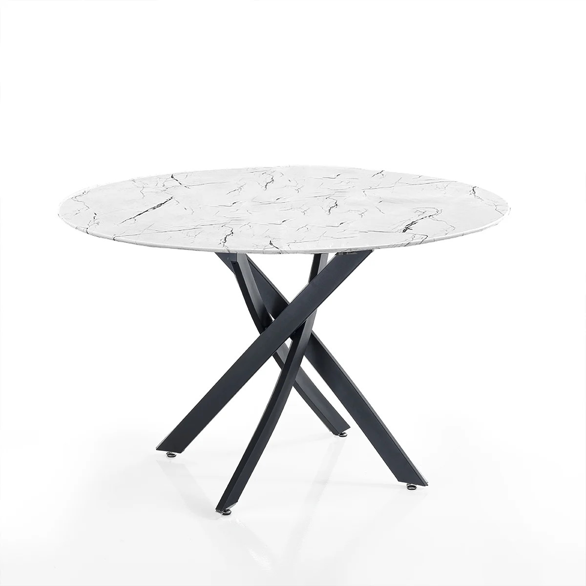 Table ronde en verre effet marbre blanc pour salle à manger chaleureuse Jamul