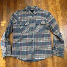 Brixton Men's Bowery Plaid Button Up Flannel Textured Blue SM Small