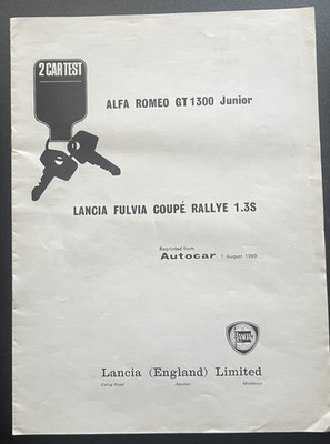 1969 Lancia Fulvia Coupe Rallye 1.3S Car  with Alfa Romeo Road Test Brochure