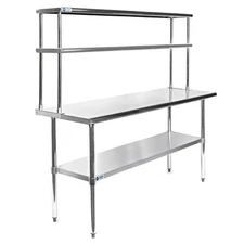 Stainless Steel Commercial Kitchen Prep Table with Double Overshelf- 30" x 60"