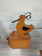 Vintage Folk Art Wooden Sewing Stand Bird Kitsch Kitschy Crafting Grandmacore