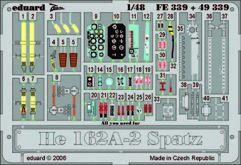 Eduard Accessories Fe339 - 1:48 He 162A-2 Spatz FüR Tamiya Bausatz - ÄTzsatz - N-image