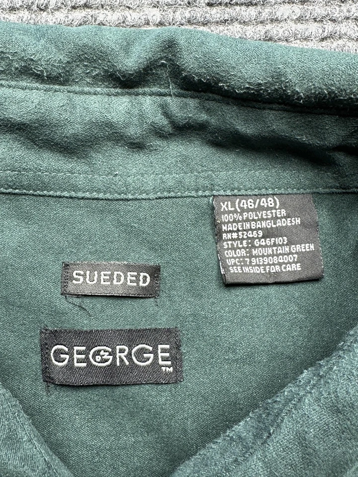 George Shirt Mens XL Sueded Button Down Long Sleeve Polyester Pockets Fall - Image 3 of 4