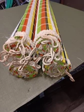 Vtg Lot Of 4 Mcm Patio Rolling Blinds Reed Style Green Orange Yellow 34x29