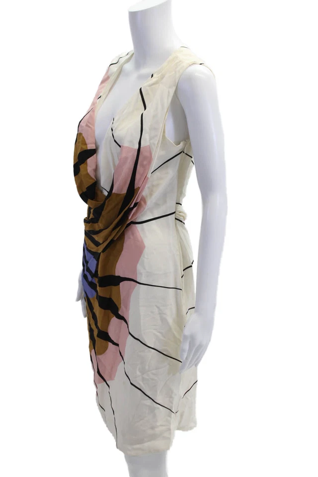 Diane Von Furstenberg Womens Beige Silk Geometric Sleeveless Wrap Dress Size 4 - Image 2 of 4