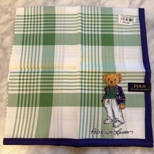 Polo Ralph Lauren Bear Handkerchief green plaid Bandana Scarf Pocket Square
