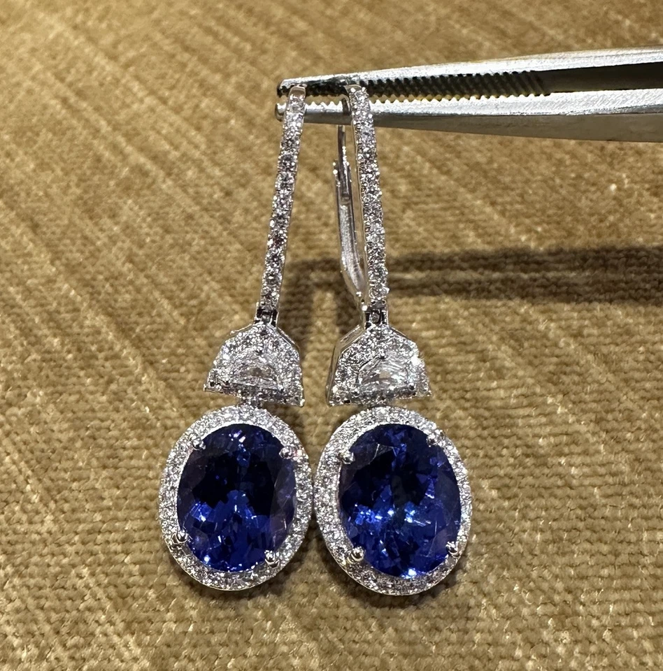 Oval Tanzanite & Diamond Drop Earrings in 18k White Gold - HM2679B