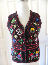 HAMPSHIRE STUDIO Women Top Vest sequin Black Multicolor Size PP Button Nice VTG