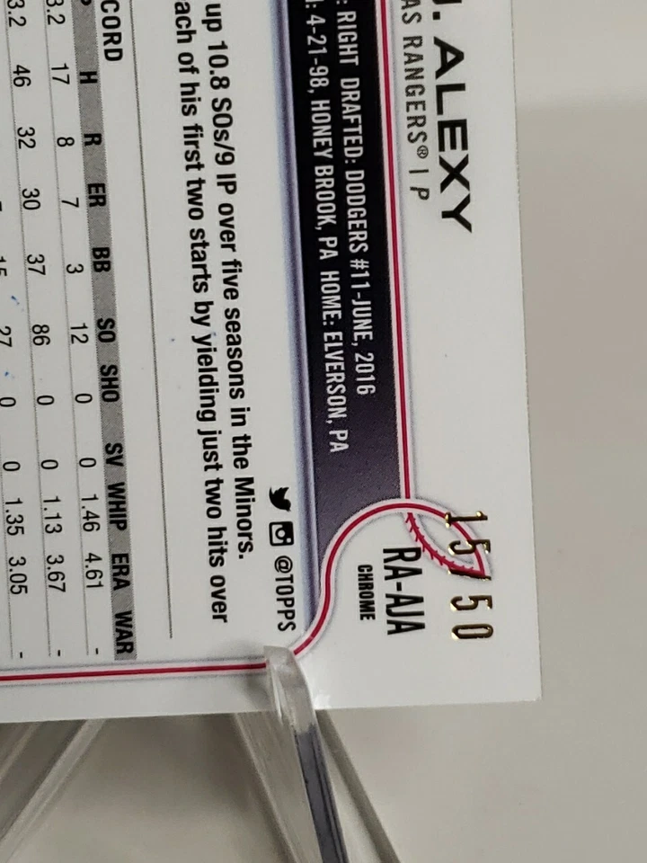 A.J. Alexy 2022 Topps Chrome Rookie Autograph Gold Wave Refractor /50 Rangers RC - Image 4 of 4