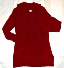 CASLON sz XL Angora cotton blend RED sweater Shawl collar Pockets tunic length