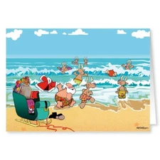 Beach Christmas Card -Santa Beach Fun - 18 Beach Boxed Holiday Cards-30044