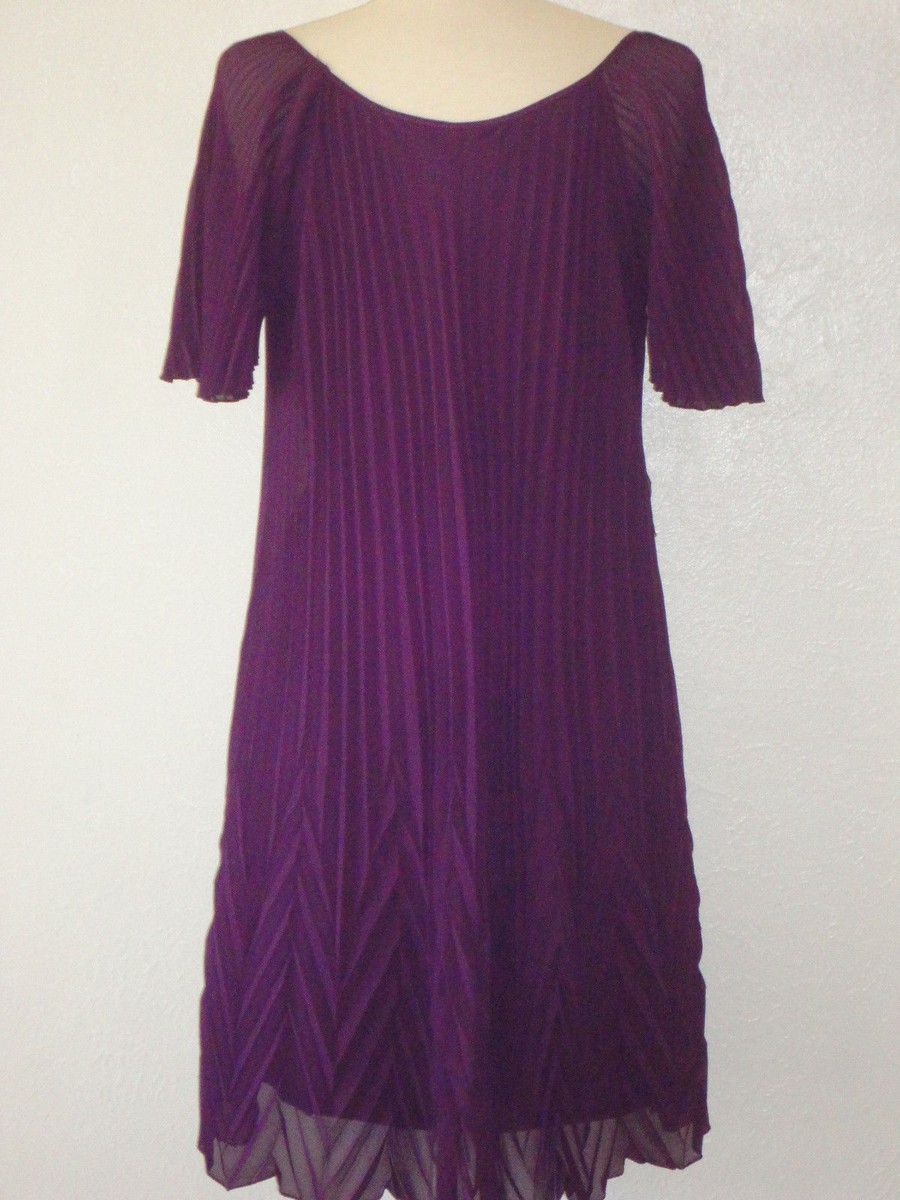 NEW S MAX STUDIO PLEATED CHIFFON PURPLE A-LINE DRESS With Removable Belt