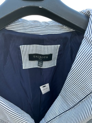 TALBOTS Aberdeen Blazer Sz 22W Piped White Navy Stripes Nautical Jacket Preppy - Picture 12 of 23