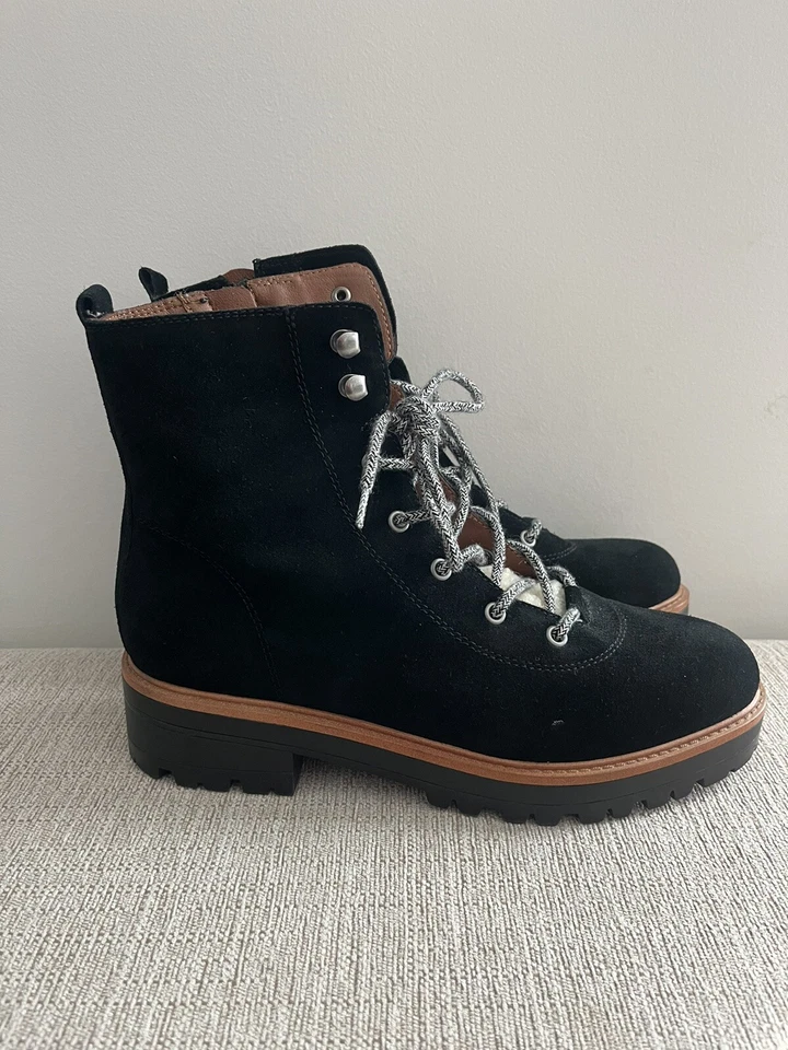 Botas de tiro medio Marc Fisher LTD Lizzie para mujer de cuero con lengüeta de piel con cordones 8M Foto 3 de 4