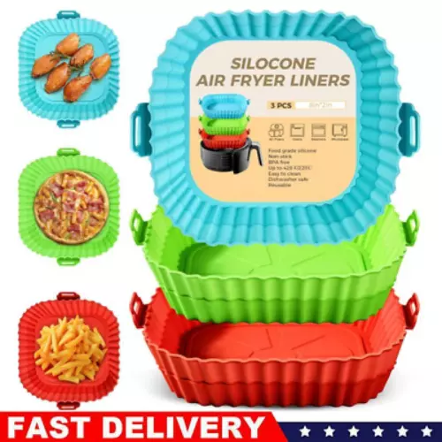 3 PCS Air Fryer Silicone Pots Basket Liners Non-Stick Reusable Baking Tray Mats