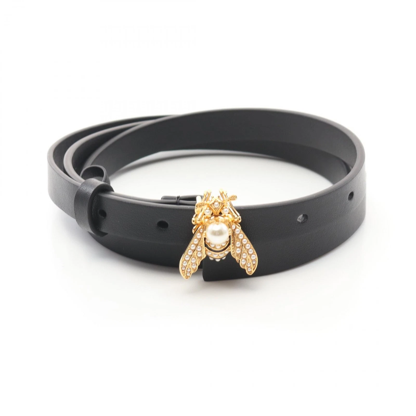 Christian Dior Ceinture Abeille Ceinture Cuir Plaqué Or Perle Artificielle Noir Occasion