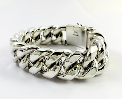 Very Heavy Taxco Mexico 925 Sterling Silver Curb Chain Bracelet