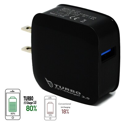 Fast Wall Charger   18W Quick Charge (5V/9V/12V) for Android & iPhone   Black
