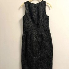 Michael Kors Black and Metallic Silver Leopard Print Sheath Dress - Size 2