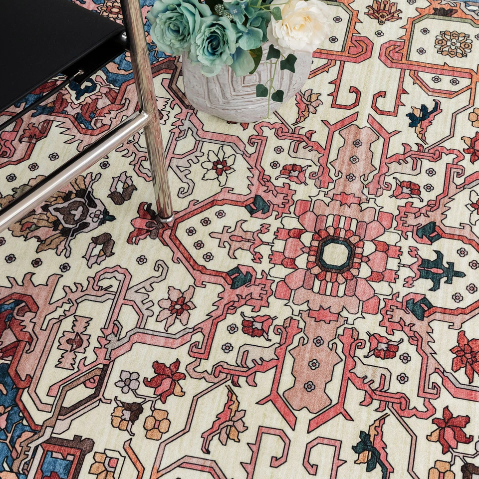 Deal Extra Large Vintage Rug Red Blue Plush Persian Retro Carpet Washable Runner