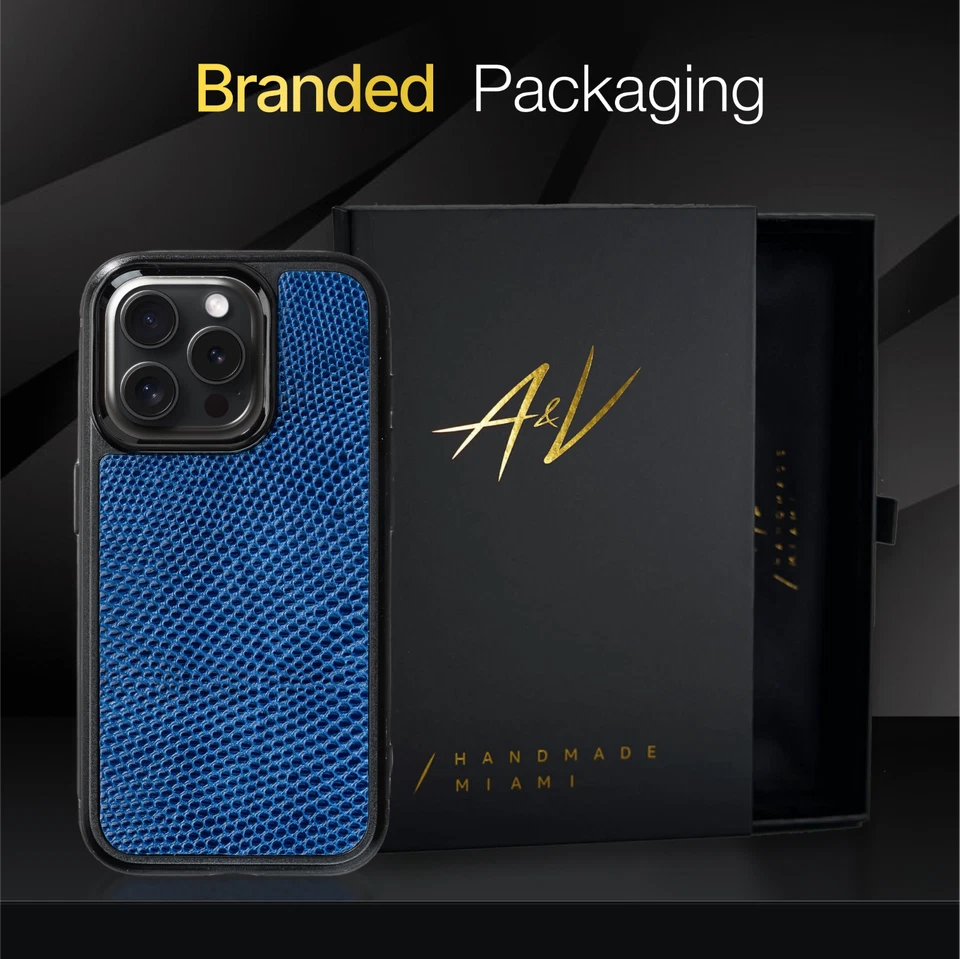 Estuche trasero de cuero de cocodrilo lagarto hecho a mano Apple iPhone 15 Pro Max en caja de regalo Foto 2 de 4