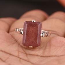 Adorable Strawberry Quartz Gemstone 925 Sterling Silver Color Octogan Ring