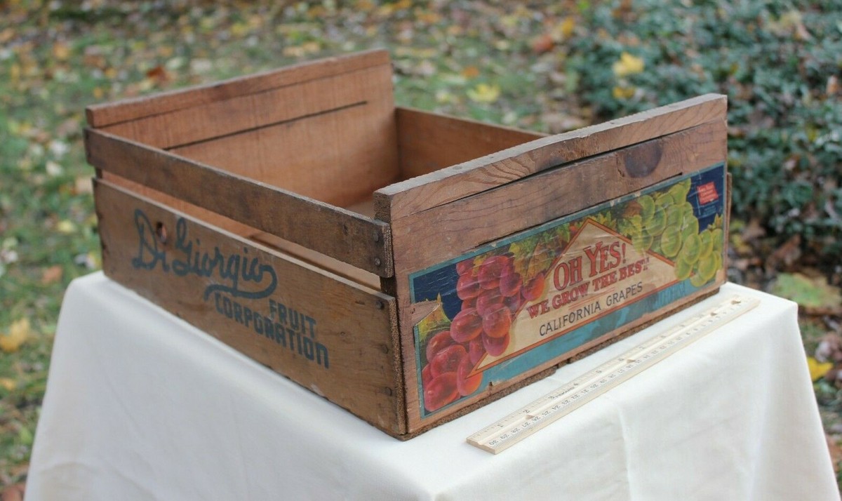 Vintage Wood Fruit Crate Box Grape Di Giorgio Earl Oh Yes Patent