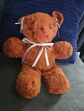 Vintage Plush Brown Teddy Bear Orange Eyes 15" Stuffed Animal Missing Tag 