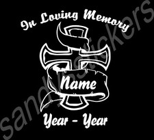 In Loving Memory - Cross - Sticker Decal Window Memorial Personalized - 6" Tall