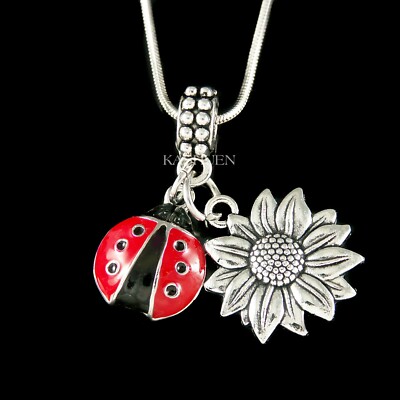 ~Red Ladybug Sunflower Necklace Bug Ladybird insect Gifts for Girl