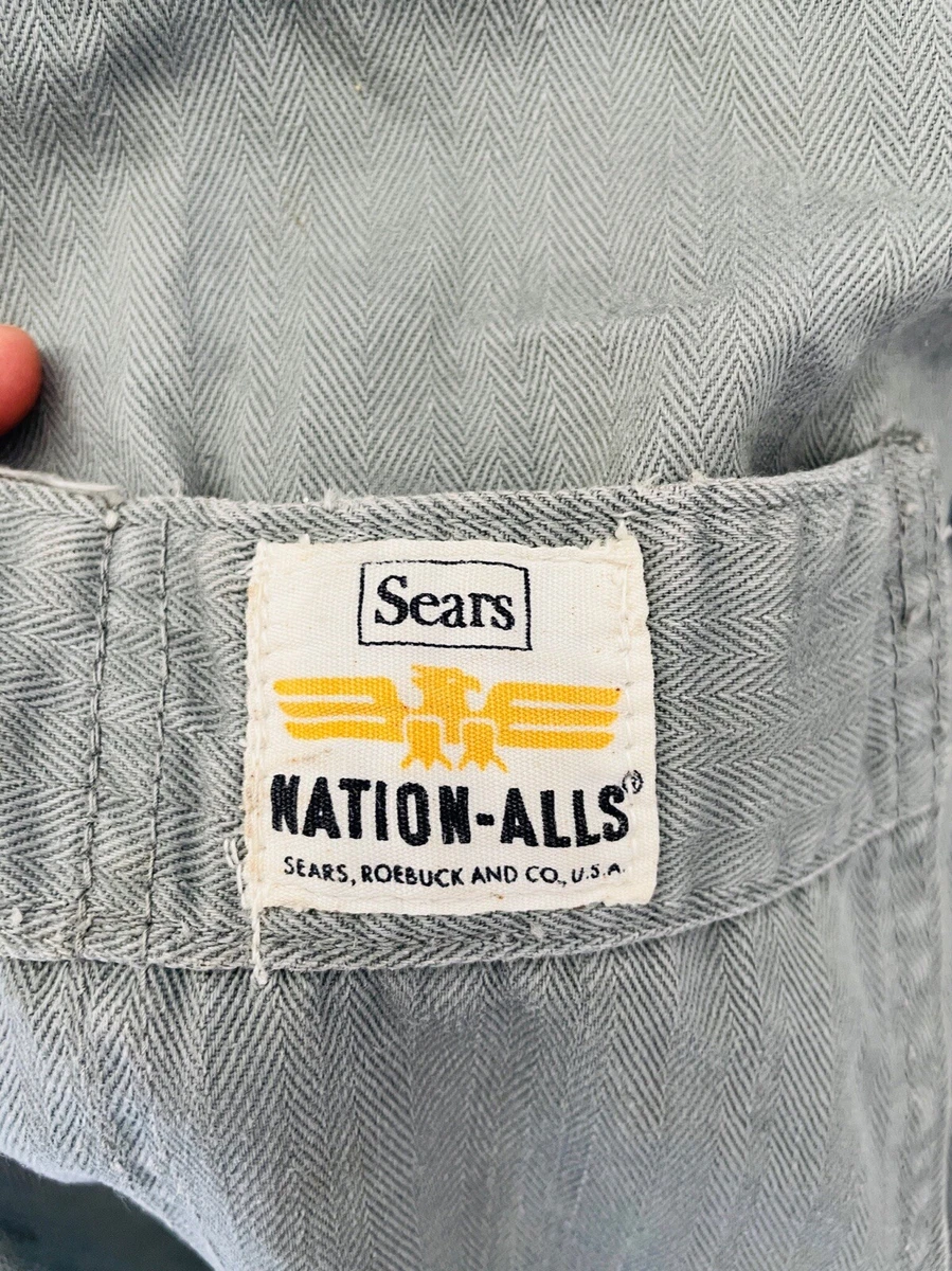 Vintage Sears Nation-Alls Herringbone Coveralls Jumpsuit USA VTG Grunge Mechanic