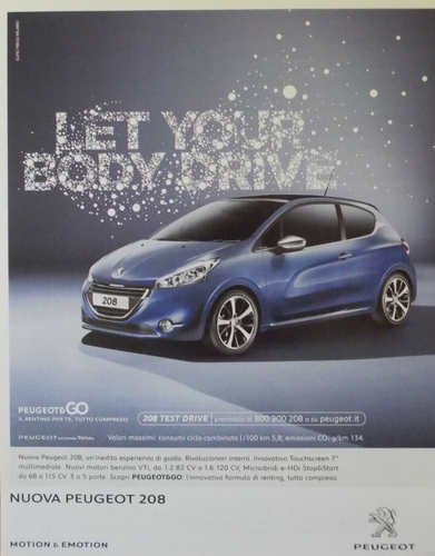 Werbung Advertising Italian Clipping 2012 NEU AUTO MASCHINE PEUGEOT 208 GO - Bild 1 von 3