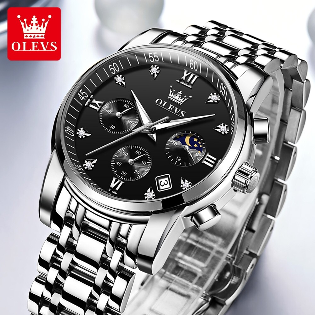 OLEVS Goud/Zilver Casual Roestvrij Staal Waterdicht Horloges Heren Wit/Zwart /Blauw/Grijs/Grijs Grote Wijzerplaat Polshorloge Quartz Horloge Geschenken voor Mannen, 9990 goud-zilveren armband/witte