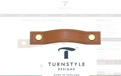 Turnstyle Designs hellbraunes Leder KNOPFGENÄHTER RIEMEN Schrankgriff 128 mm U1186