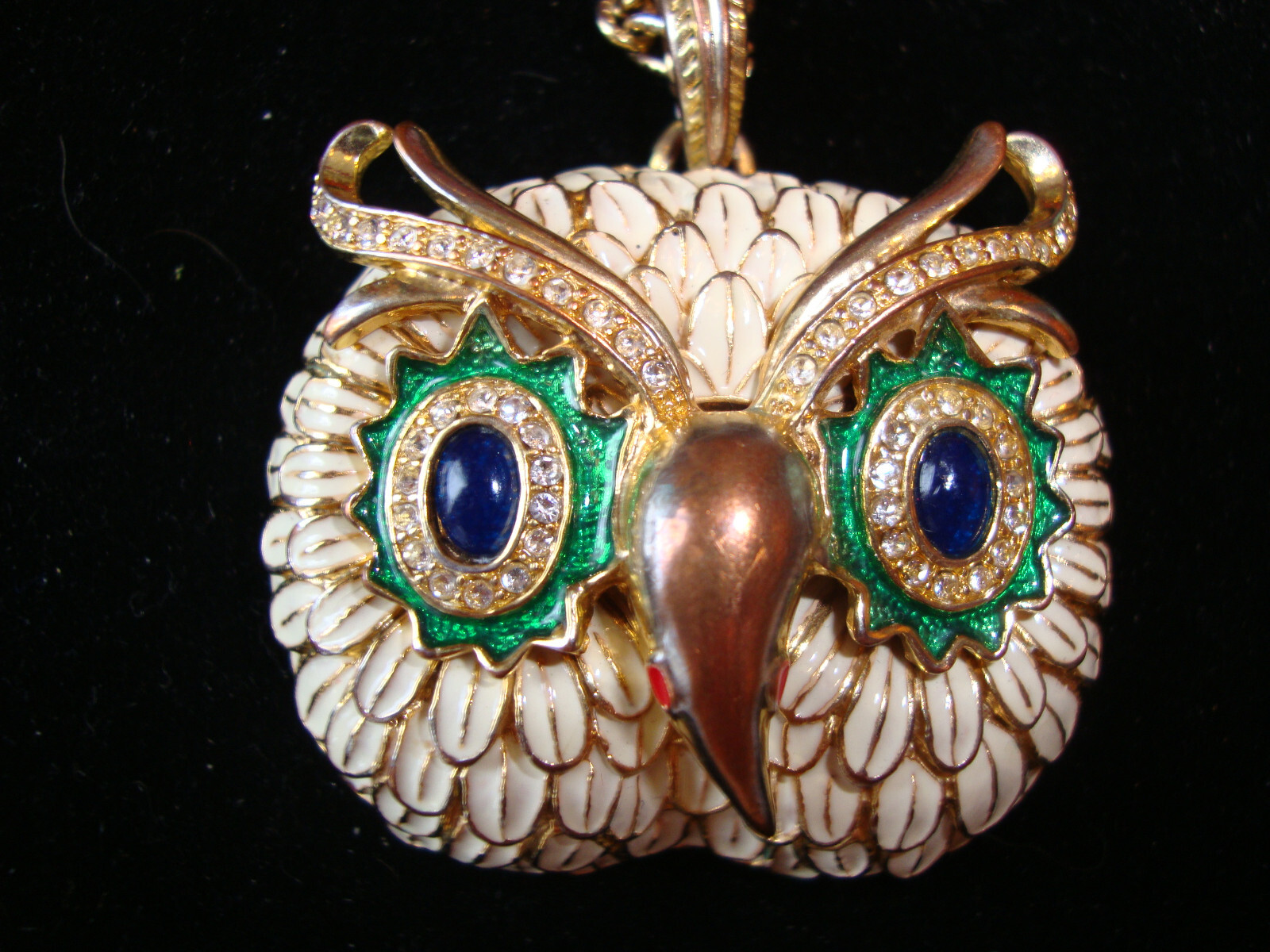 Vtg Signed KJL Kenneth Lane White Enamel Owl Head… - image 3