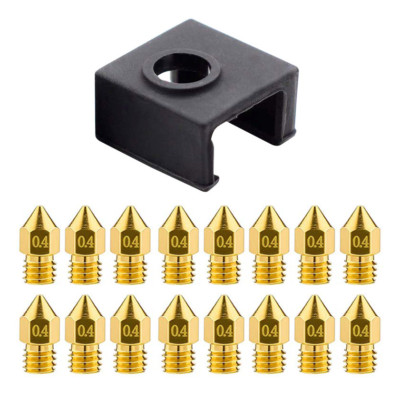 Heater Block Silicone Cover & 16 x 0.4mm Nozzle For Creality Ender 3/5 CR-10S