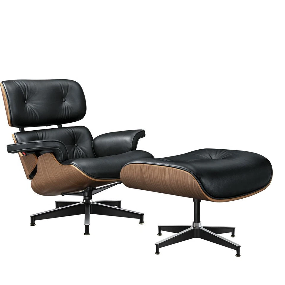 Walnut eames-style Lounge chair armchair and ottoman genuine leather Black - Image 4 of 4