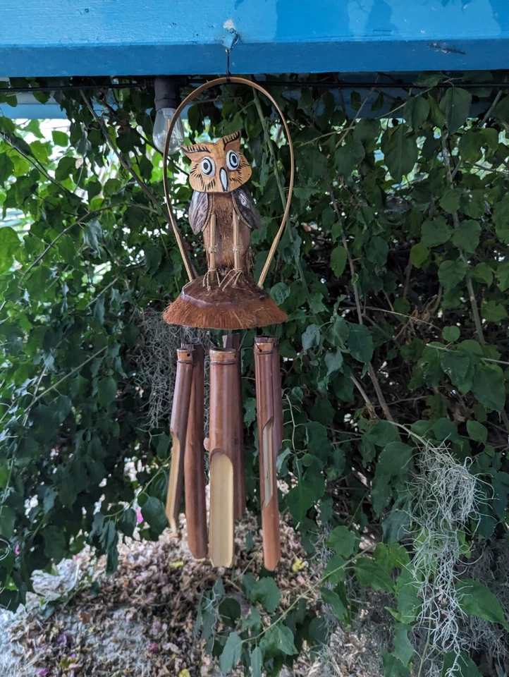 Carillón de viento de bambú Owl Bird barra de campo coco rústico - ecológico Foto 4 de 4