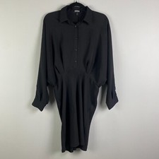 Express Collared Half Button Up Mini Portofino Shirt Dress Size Large Black