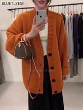 Autumn Winter Cardigan Women's 100 Wool Cashmere Sweater V-neck Coat Jacket