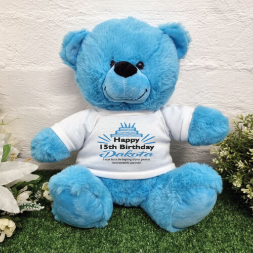 Personalised Birthday Bear Bright Blue Plush 30cm Made To Order