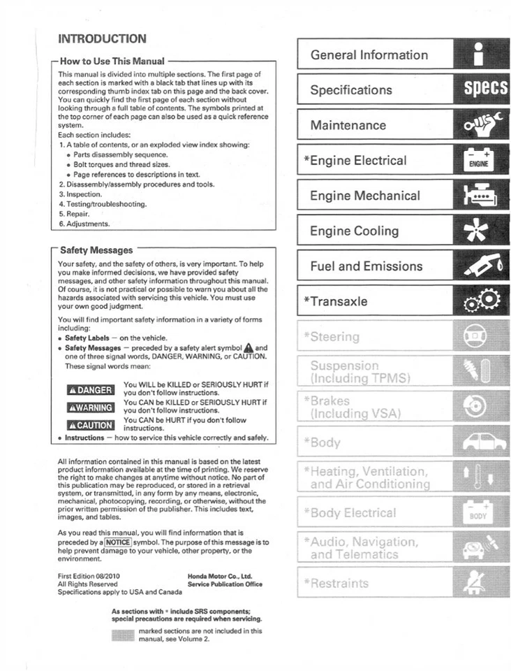 2008 2009 2010 2011 Honda Accord Shop Service Repair Manual 4 Cylinder Models - Image 2 of 4