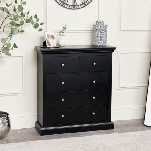 Black 5 Drawer Chest of Drawers Slimline small space furniture bedroom storage