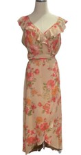 Lulu's Start of Something Beige Peach Floral Print Wrap Tie Maxi Dress Sz Lg New