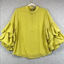 Wishlist Apparel puff bell sleeve blouse S Swiss dots chartreuse fun colorful