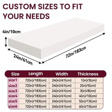 1-6" Thick High Density Upholstery Foam 24x72" Seat Cushion Replacement Sheets