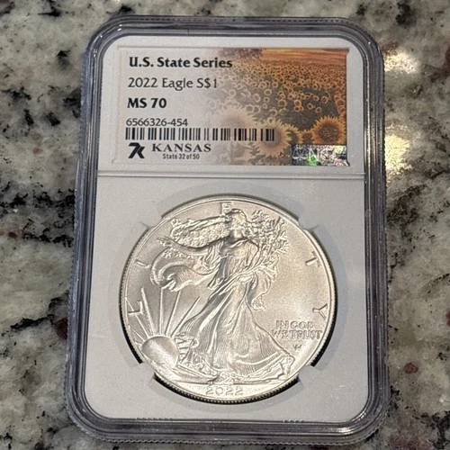 2022 American Silver Eagle $1 NGC MS70 U.S State Series Kansas