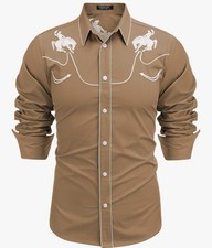 Coofandy mens Horse Shirt Long Sleeve Western Cowboy Shirt Vintage Button Down M