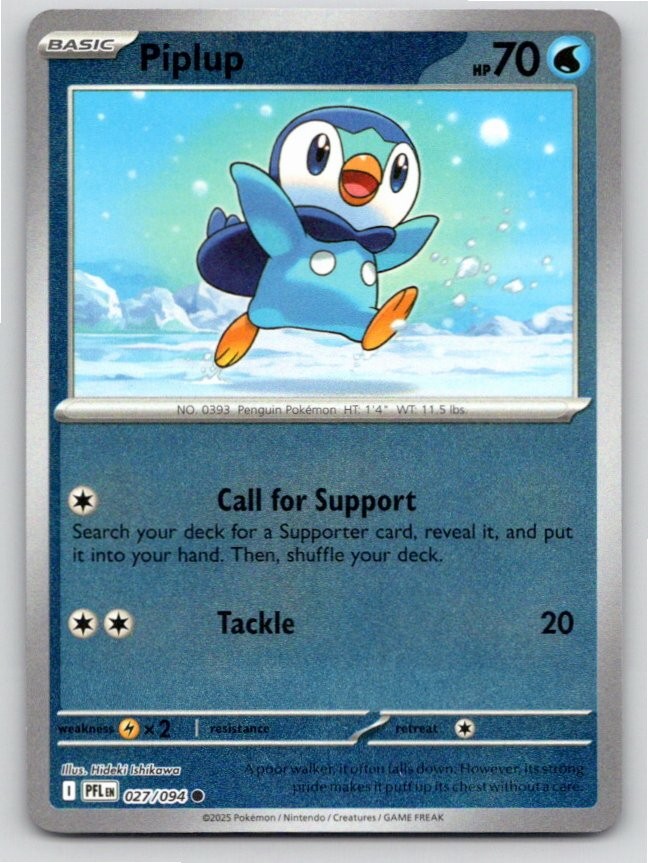 POKEMON PIPLUP PHANTASMAL FLAMES 027/094 REVERSE HOLO COMMON NM PFL35 FREE S&H
